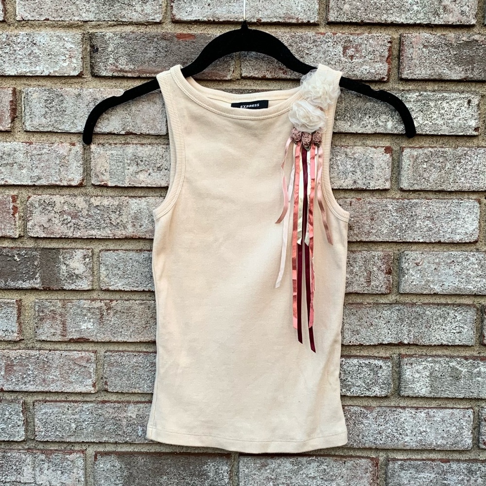 Express Tank Top with Floral Ribbon Detail